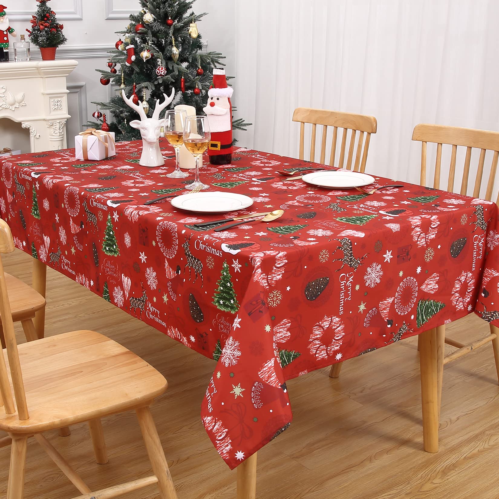 Garvee Tovaglia Natalizia Rettangolare Rossa Con Design Cervo E Albero Impermeabile Antimacchia Poliestere Resistente Tre Misure Disponibili Per Cene E Feste
