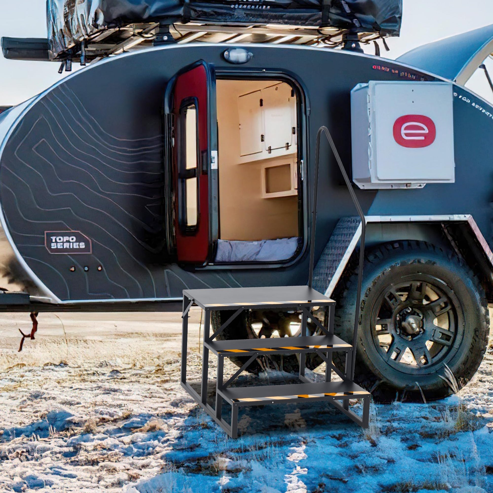 Scale Garvee RV a 3 gradini con corrimano – Gradini pieghevoli in alluminio, antiscivolo per camper, piscina e vasca idromassaggio, nero