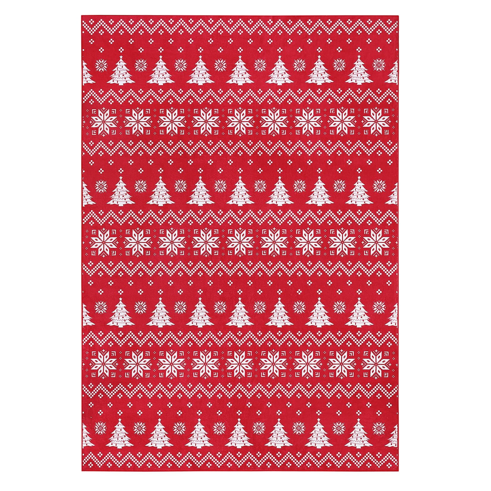 Garvee Tappeto Natalizio Rosso con Fiocchi di Neve e Albero di Natale, Antiscivolo, Lavabile, Ultra Sottile in Poliestere per Soggiorno e Camera da Letto