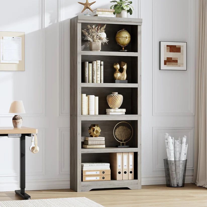 Garvee Libreria 5 Ripiani Alta Regolabile Antiscivolo MDF Resistente Design Elegante Multiuso Casa Ufficio 175 cm