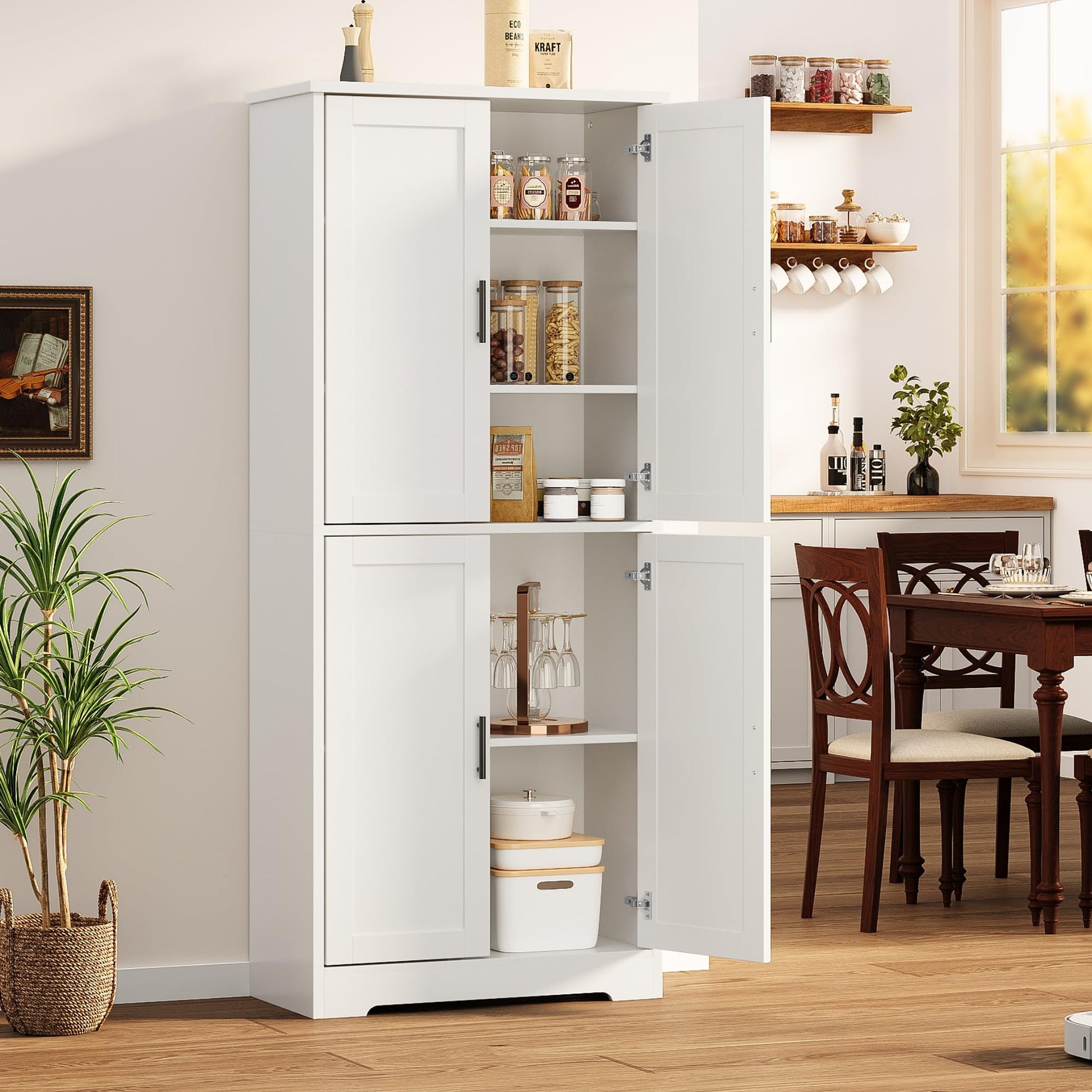 Garvee Armadio Dispensa Cucina 70 Pollici Mobile Legno MDF Bianco Per Cucina E Soggiorno