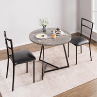 Tavolo da pranzo rotondo Garvee per 2 persone con 2 sedie imbottite, struttura in metallo robusto, piano in MDF, grigio retrò, salvaspazio per stanze piccole