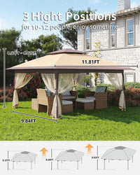 Gazebo pop-up Garvee 12x12 con zanzariera, resistente ai raggi UV, regolabile in 3 altezze, struttura in acciaio, 6 pannelli laterali, tasche per sabbia per giardino e campeggio, bianco