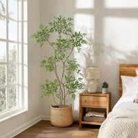 Pianta artificiale Nandina Garvee da 6 piedi con vaso in ceramica bianca per ufficio e soggiorno, realistica, facile da curare, durevole