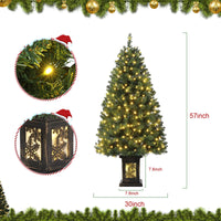 Albero di Natale vintage Garvee da 145 cm con struttura in metallo, 300 LED, 8 modalità, spina UE e design con scatola luminosa a forma di fiocco di neve