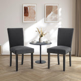 Set 2 sedute da pranzo Garvee rivestite in tessuto con decoro a borchie, ergonomiche e robuste, in legno di caucciù, grigio scuro, per sala da pranzo e soggiorno. - Grigio scuro
