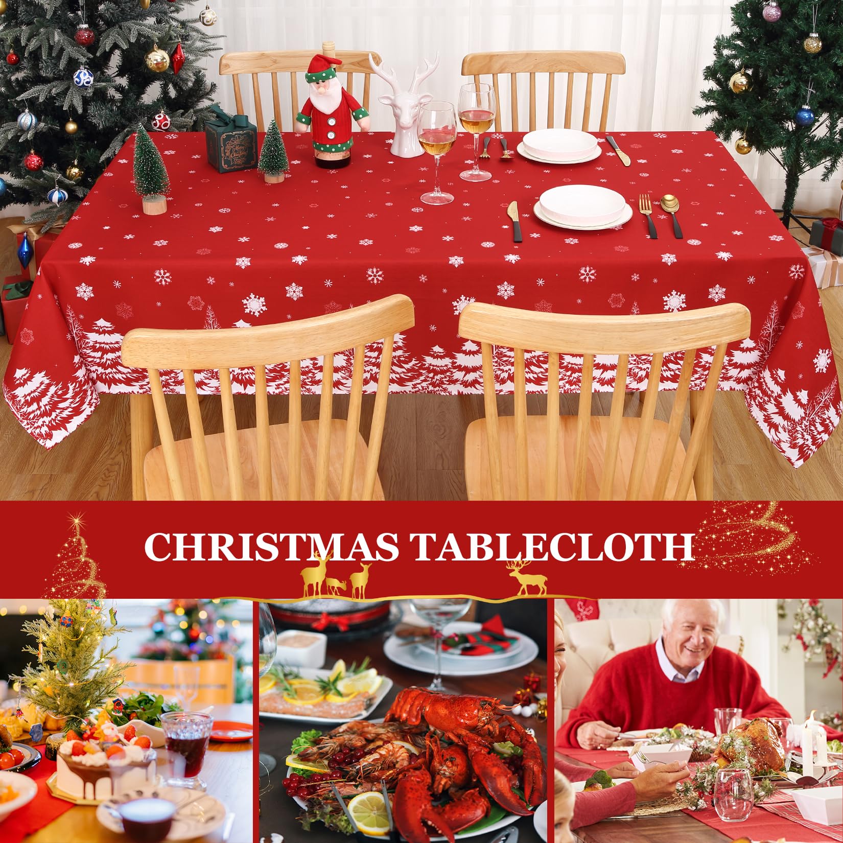 Garvee Nappe De Noël Tovaglia Rettangolare Rossa con Motivo Fiocchi di Neve 137x200 cm Decorazione Natalizia