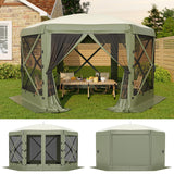 Gazebo Garvee Pop Up 12FT Esagonale Verde Militare, Tenda Campeggio con Zanzariera e Teli Antivento, 6 Lati, Acciaio Rinforzato, Feste e Campeggio - Verde Militare