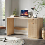 Garvee Scrivania Esecutiva Moderna 152 cm con Mobiletto, Ampio Piano in MDF, Rovere Naturale, Ufficio e Studio, Design Fluted, Cassetti e Mensole Regolabili