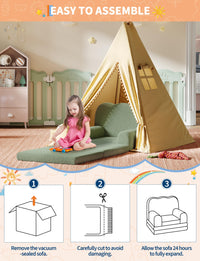 Divano e chaise longue pieghevole 2 in 1 Garvee Kids Couch, schiuma, morbido Sherpa, motivo a onde verdi, sala giochi, leggero, base antiscivolo