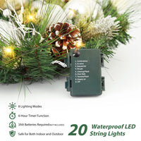 Ghirlanda natalizia illuminata Garvee da 24 pollici con luci a LED, a batteria, argento, per uso interno ed esterno