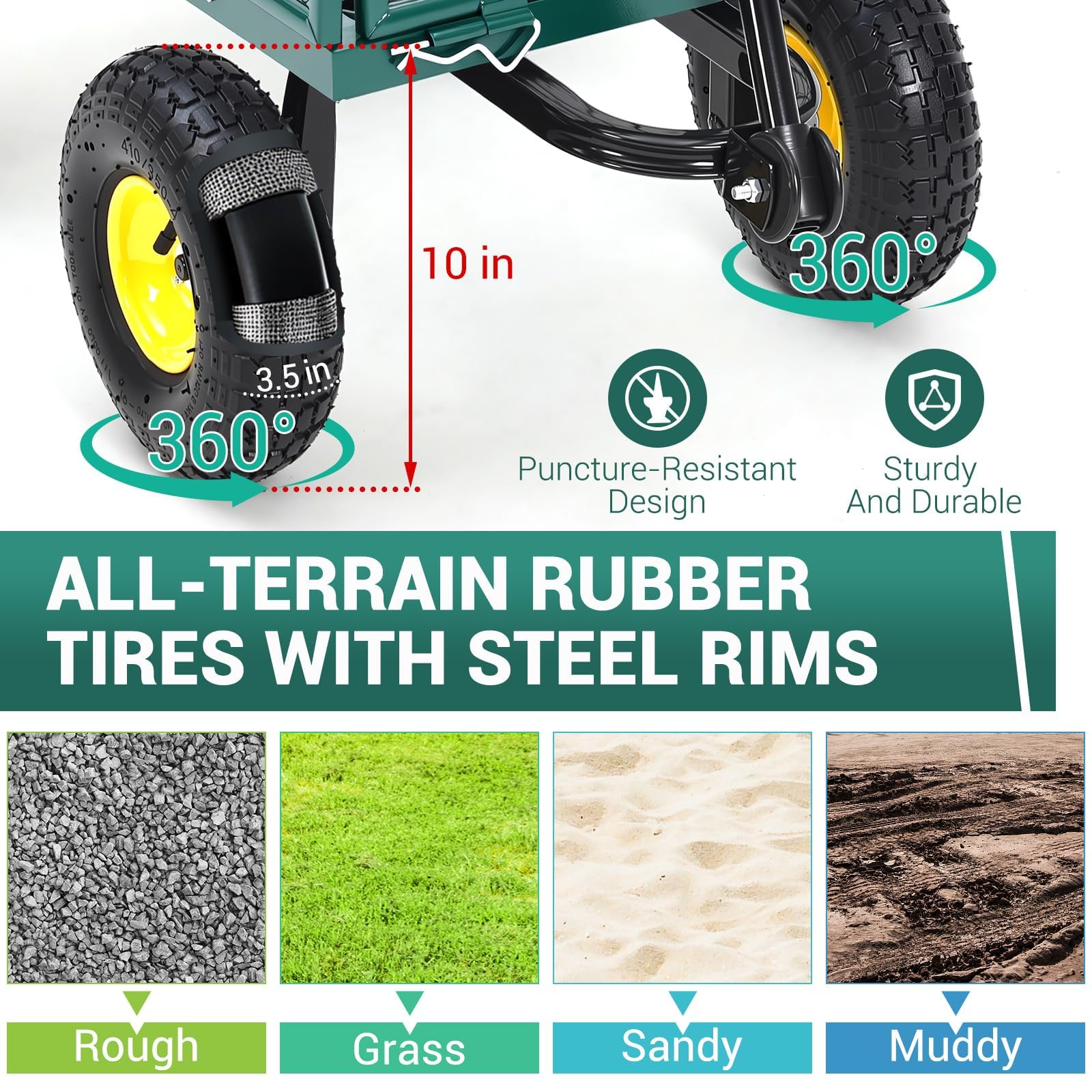 Carrello da Giardino Garvee Acciaio Resistente 900 libbre, Lati Rimovibili, Pneumatici 10" - Ideale per Festa del Papà, Cortile e Prato