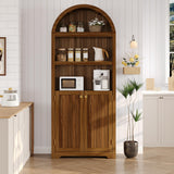 Garvee Armadio Dispensa Alto 72" con Ante Arcuate, 5 Ripiani Regolabili, Maniglie Oro, Legno Ingegnerizzato, Antiribaltamento, Per Cucina e Sala da Pranzo - Walnut Color + Gold Handle