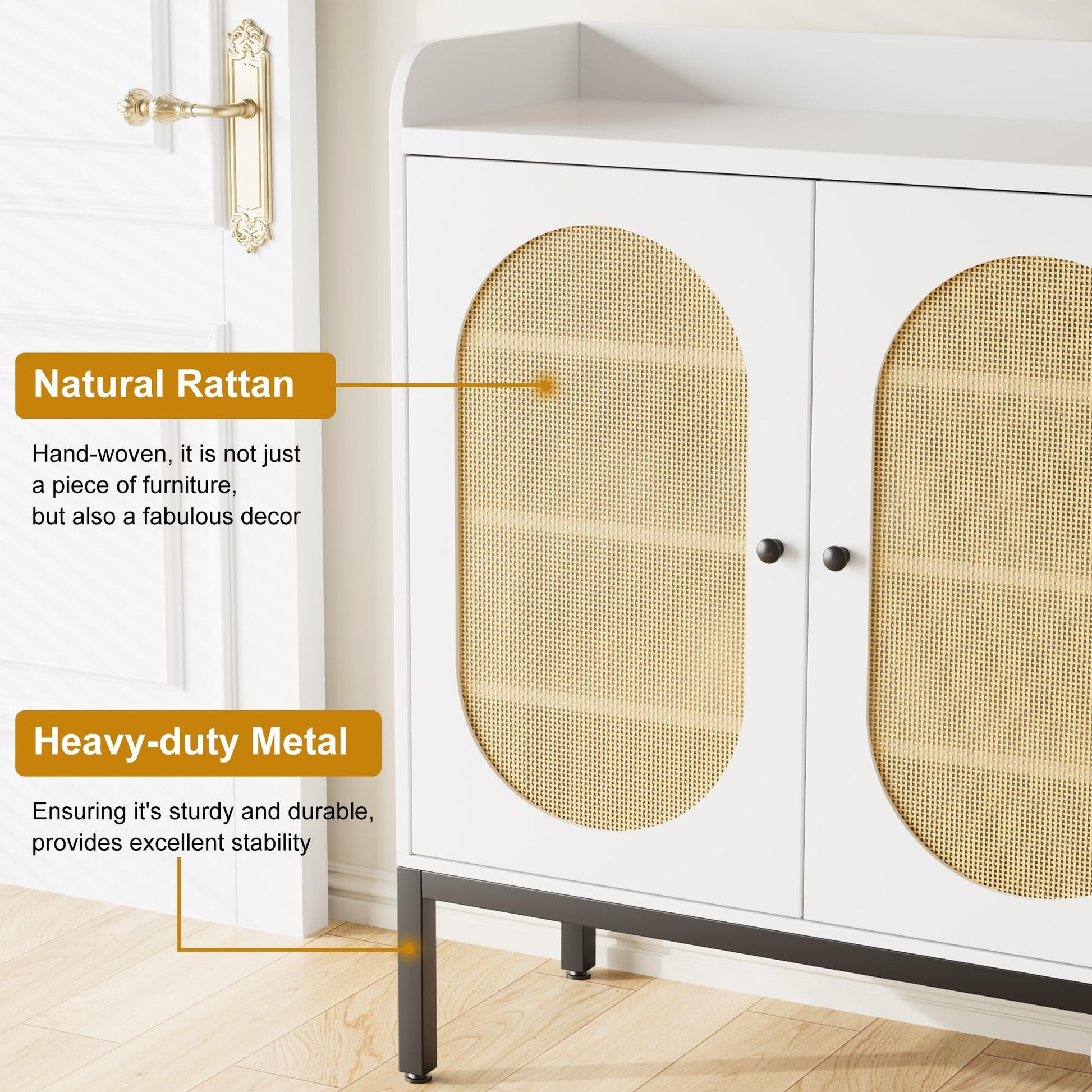 Scarpiera Garvee con 3 ante in rattan, ripiani regolabili, legno MDF, bianco per corridoio e soggiorno, ampio spazio di archiviazione, 46,10"L x 13,9"W x 28,7"H