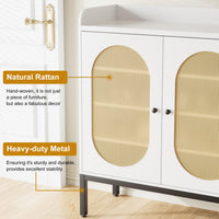Scarpiera Garvee con 3 ante in rattan, ripiani regolabili, legno MDF, bianco per corridoio e soggiorno, ampio spazio di archiviazione, 46,10"L x 13,9"W x 28,7"H