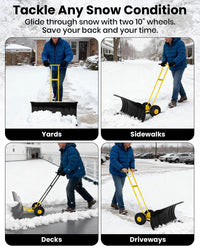 Pala da neve Garvee con ruote, lama in acciaio da 36", manico regolabile, grande pala per vialetti, base in plastica, ergonomica
