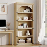 Garvee Libreria Rustica 5 Ripiani 69" Alta, Design Arco Curvo, Legno Ingegnerizzato, Resistente, Facile da Montare, Soggiorno e Ufficio, Naturale - Wood