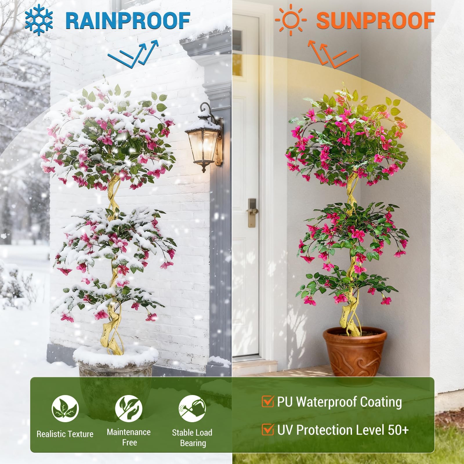 Albero di bouganville artificiale Garvee da 5 piedi con fiori rosa, seta, leggero e versatile per uso interno ed esterno