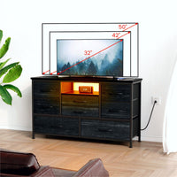 Mobile TV Garvee a 8 cassetti con illuminazione a LED e presa di corrente per soggiorno e camera da letto, legno MDF, luce RGB, ampio spazio di archiviazione, gestione dei cavi, bianco