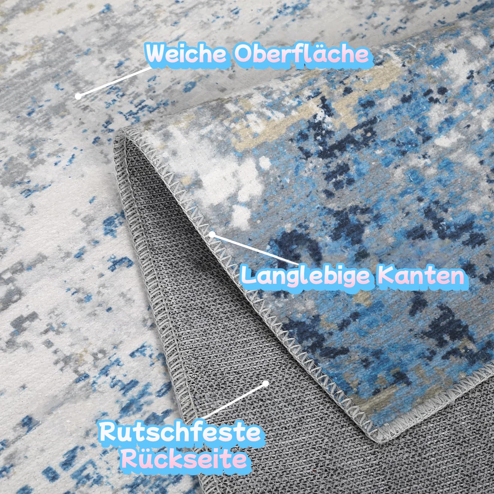 Tappeti astratti Garvee, design moderno, lavabili, tappeto grande per soggiorno, camera da letto, ufficio, 140x200 cm, grigio blu