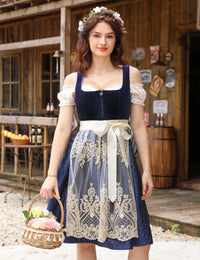 Abito Dirndl Garvee, 3 pezzi, da donna, con grembiule in pizzo, per l'Oktoberfest, abito midi, blu, taglia 38