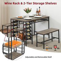 Set da pranzo Garvee per 4 persone con portabottiglie e contenitore, metallo e legno, salvaspazio, robusto, 2 panche, piccoli spazi