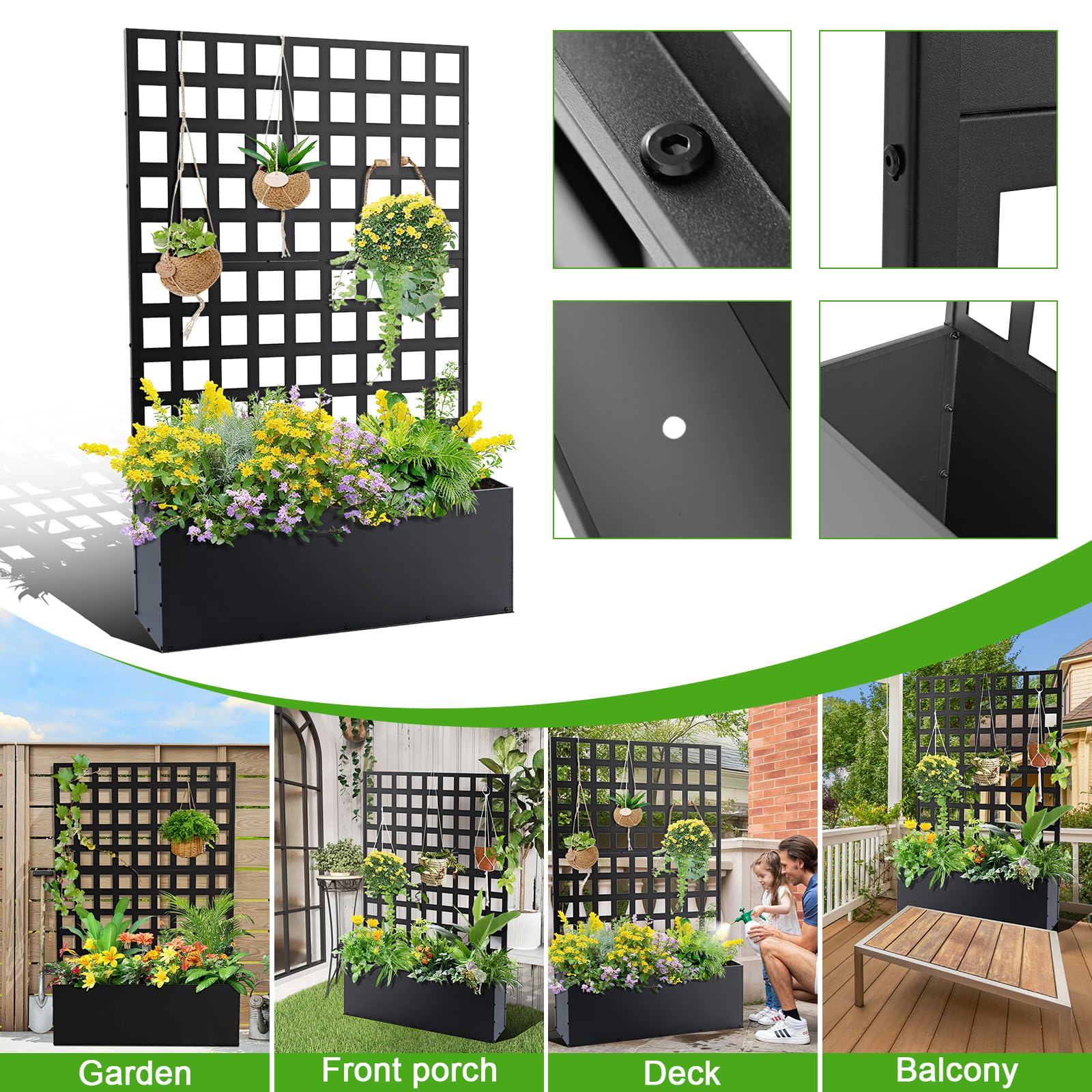 Fioriera in metallo Garvee con traliccio, metallo zincato, antiruggine, giardino esterno, 71"x47"x12", schermo per la privacy