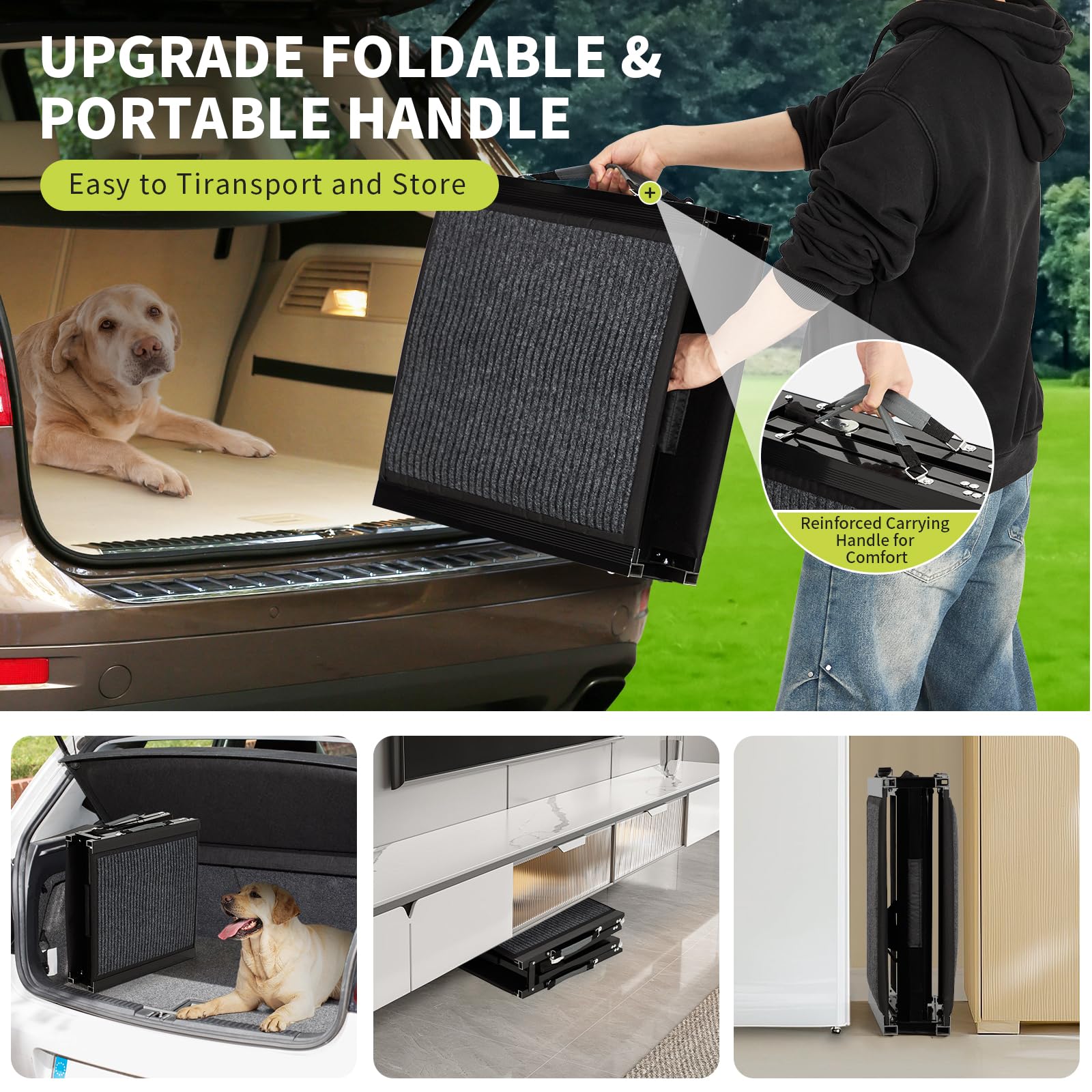 Rampa per auto Garvee Dog Ramp 71"x20" Rampa pieghevole in alluminio di grandi dimensioni con superficie antiscivolo per SUV, camion, cani di taglia media e grande, leggera e portatile, capacità di 270 libbre