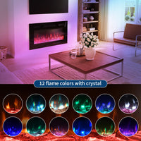 Camino elettrico Garvee, ultrapiatto, da parete, possibilità di installazione a incasso, con telecomando, riscaldatore da 1800 W, 12 colori, timer fino a 12 ore, certificato ETL per 37 m², design moderno, frontale in vetro e aspetto legno/cristallo