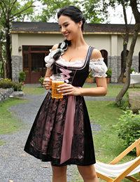 Garvee Dirndl da donna, abito tradizionale midi, set da 3 pezzi con camicetta e grembiule per l'Oktoberfest, nero, taglia 34