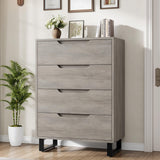 Garvee Cassettiera 4 Cassetti 41.5" Alta, Design Chic, Struttura Robusta in MDF, Maniglie Eleganti, Per Camera da Letto e Soggiorno, Altezza Regolabile, Colore Naturale - Ash Grey