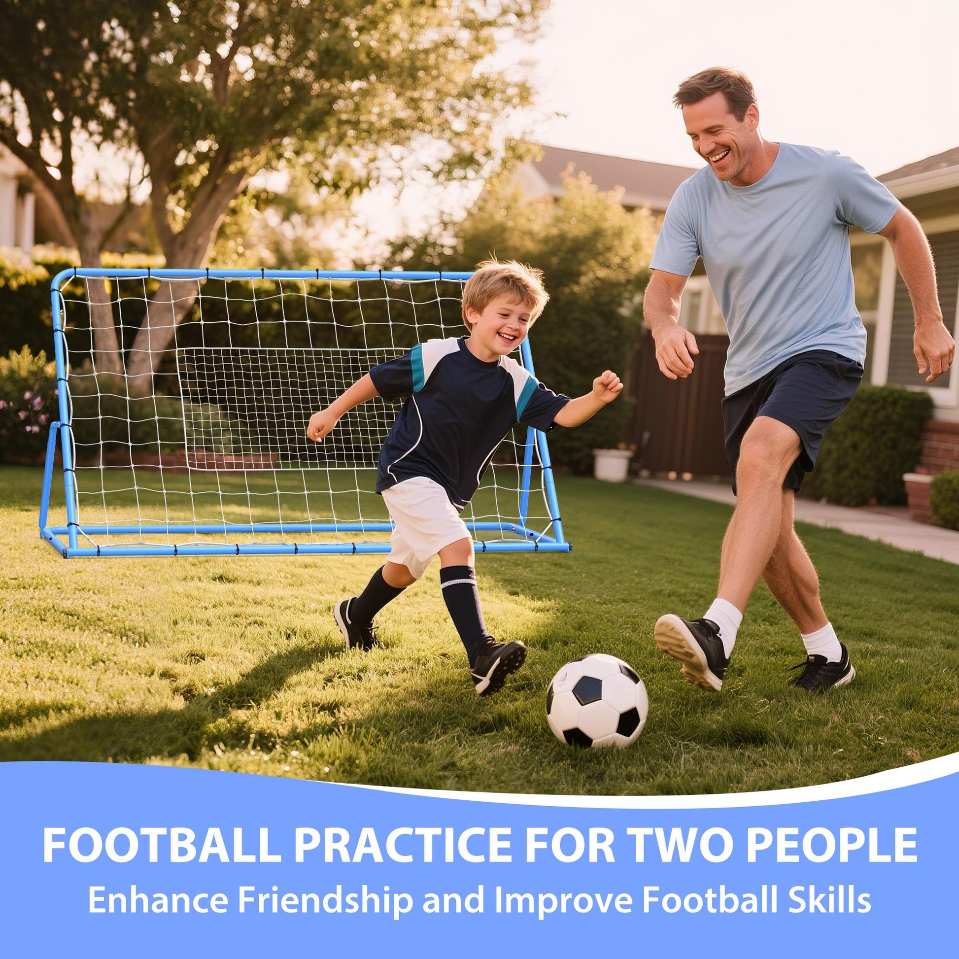 Rete da rimbalzo per calcio Garvee, 6x4 piedi, regolabile, robusta, in acciaio, resistente alle intemperie, blu, per giardino e campo da gioco
