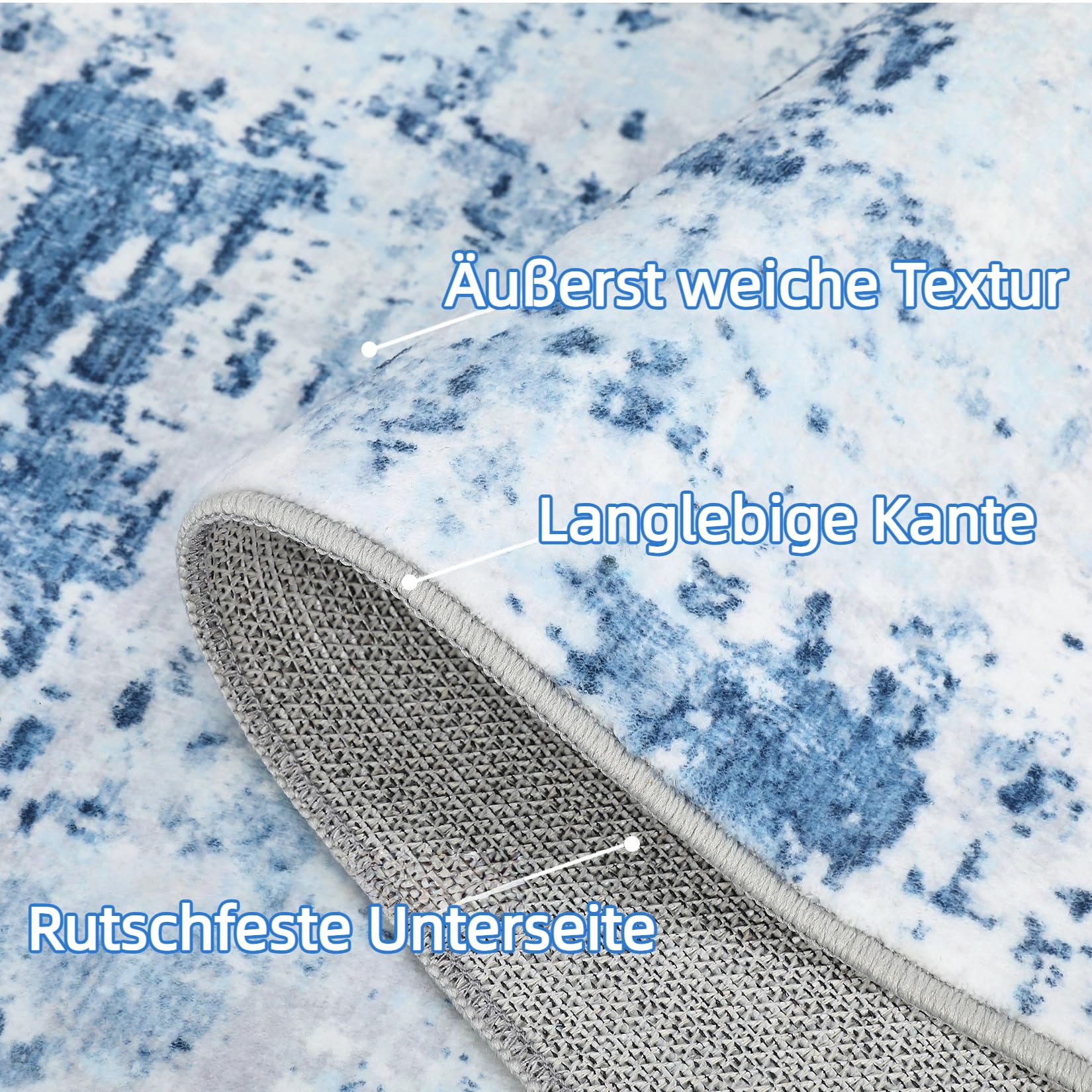 Tappeto moderno astratto Garvee 160x230cm, lavabile, per soggiorno e camera da letto, blu, a pelo corto, antiscivolo, pieghevole
