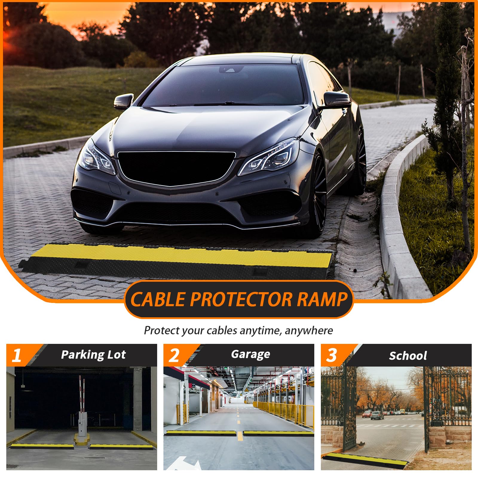 Rampa di protezione per cavi Garvee a 3 canali, gialla, per asfalto e cemento, capacità di carico di 28000 libbre, antiscivolo, modulare