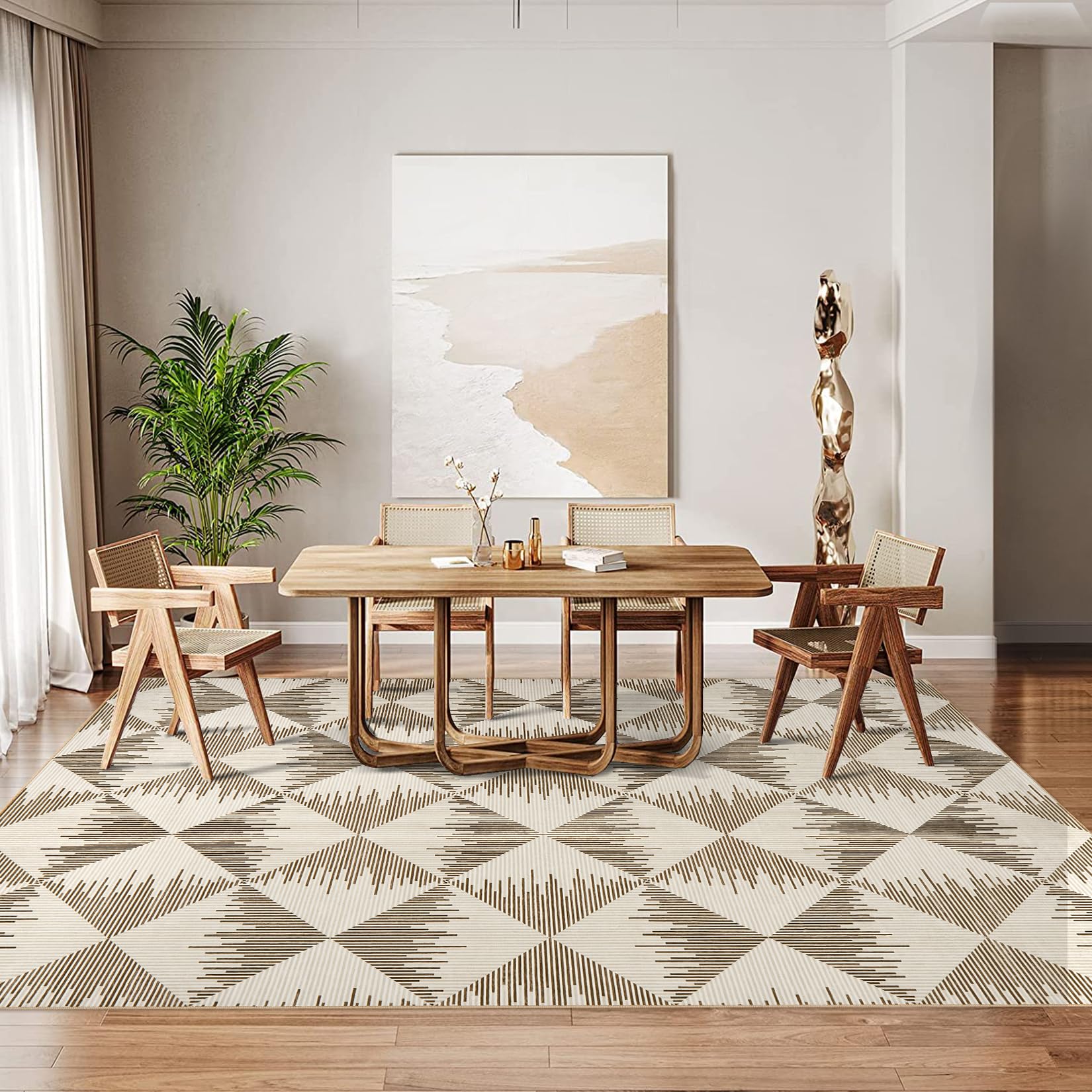 Tappeto per soggiorno Garvee 200x290cm, lavabile, antiscivolo, a pelo corto, per soggiorno, camera da letto, sala da pranzo, beige