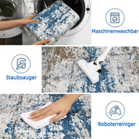 Tappeto lavabile per camera da letto Garvee 80x150 cm Tappeto astratto a pelo corto blu per soggiorno e camera da letto