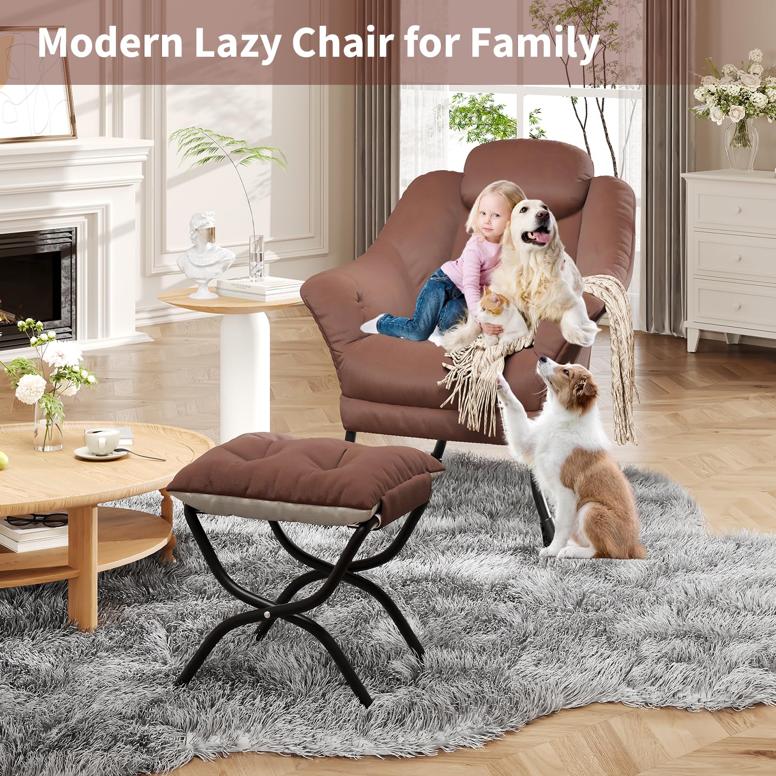 Sedia da lettura ergonomica Garvee Lazy Chair con poggiapiedi per piccoli spazi, pieghevole, imbottitura in cotone PP, rivestimento rimovibile e lavabile, moderna, comoda, grigia