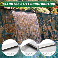 Fontana per piscina Garvee in acciaio inox con cascata, 45 x 11,4 x 8 cm, antiruggine, per giardino e piscina