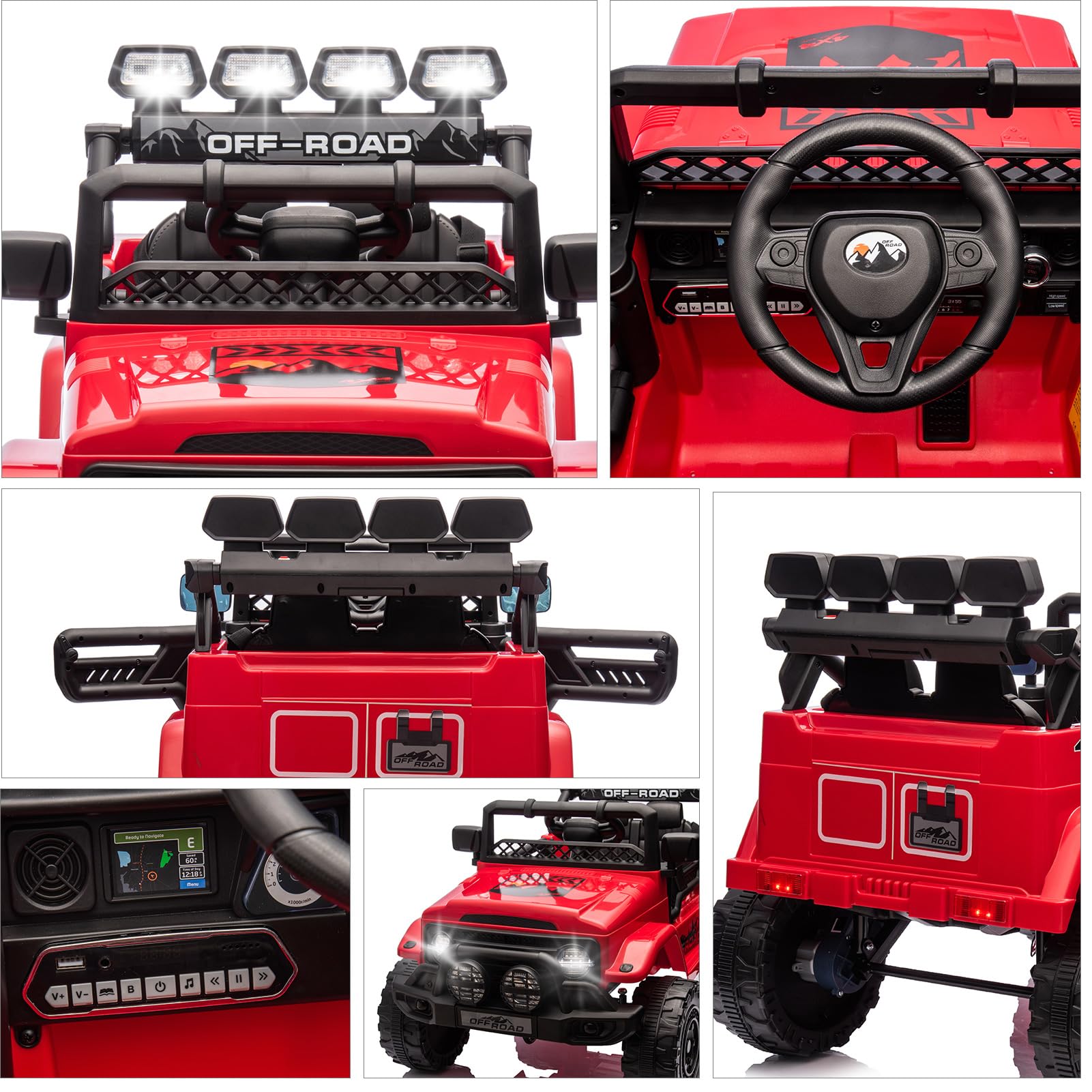 Garvee 12V Auto elettrica per bambini rossa con LED, musica Bluetooth per feste in giardino e attività all'aperto