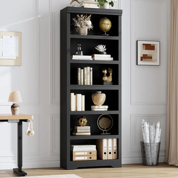 Garvee Libreria Rustica Alta 190,5 cm Con 2-6 Ripiani Regolabili, Struttura MDF Robusta, Design Elegante, Anti-Ribaltamento Per Soggiorno E Studio, Neutro