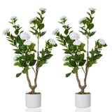 Garvee Albero Artificiale Camellia 3FT Con Vaso Bianco Per Decorazione Interna E Portico, Poliestere E PEVA, Basso Manutenzione, Fioritura Realistica