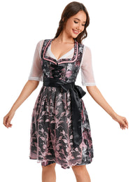 Garvee Dirndl - Abito tradizionale da donna, corto, midi, 3 pezzi, per l'Oktoberfest, nero e rosa, taglia 40