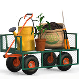 Garvee Carrello da Giardino in Acciaio Verde 227kg con Sponde Rimovibili Pneumatici da 25cm e Manico Orientabile - Verde