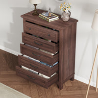 Cassettiera Garvee a 5 cassetti, in legno di noce, per camera da letto e soggiorno, grande, moderna, rustica, MDF, impermeabile, protezione antiribaltamento