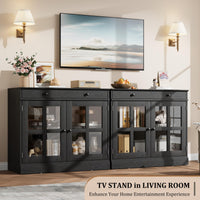 Credenza Garvee da 35,4" con anta in vetro, ripiani regolabili, chiusura ammortizzata, legno, nero, moderna per sala da pranzo e cucina