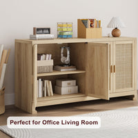 Mobiletto portaoggetti moderno in stile boho Garvee da 40 pollici con ante in rattan intrecciato, ripiano regolabile per soggiorno e cucina, bianco marrone, compatto