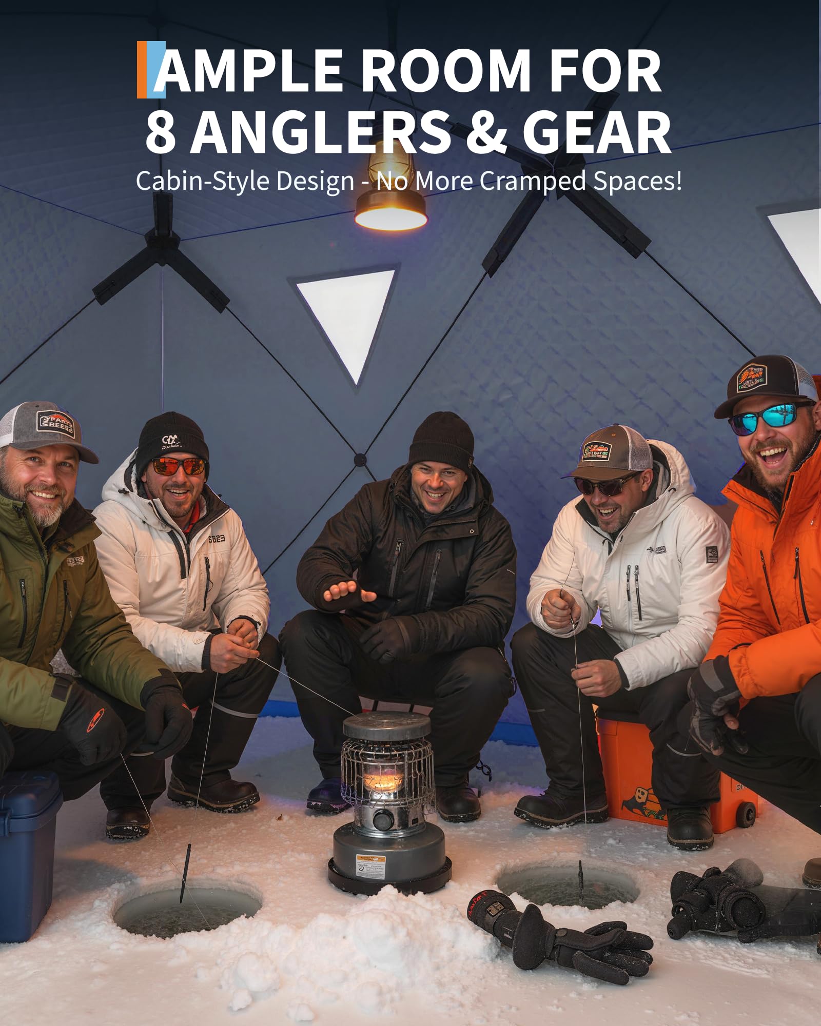 Tenda da pesca sul ghiaccio Garvee Pop-Up, tessuto Oxford 210D, isolata, antivento, per 6-8 persone, pesca invernale, con ancore e corde