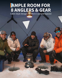 Tenda da pesca sul ghiaccio Garvee Pop-Up, tessuto Oxford 210D, isolata, antivento, per 6-8 persone, pesca invernale, con ancore e corde