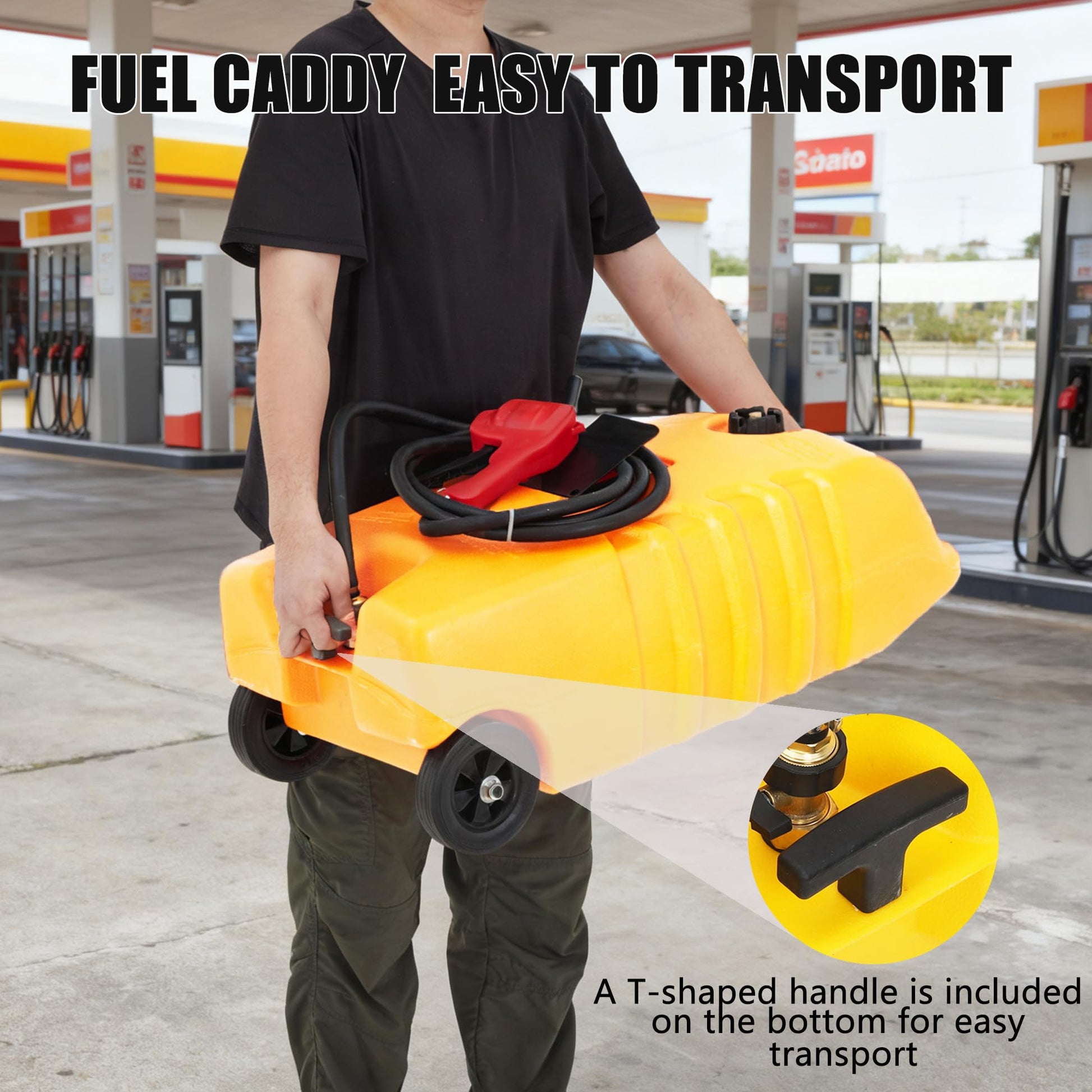 Serbatoio carburante Garvee da 14 galloni con pompa a sifone manuale e tubo in polietilene da 10 piedi con ruote per auto, ATV, barca, tosaerba