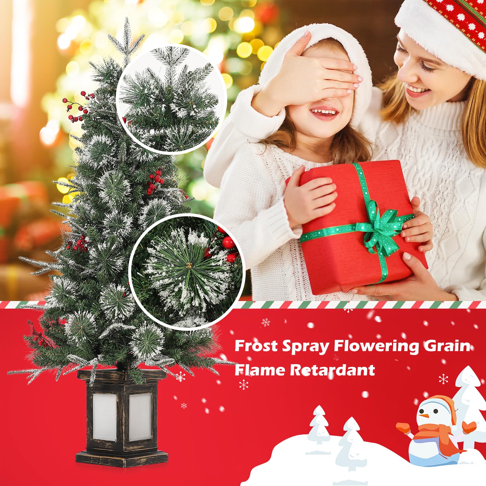 Albero di Natale Artificiale Garvee 4 Piedi con 150 LED Bianco Caldo/Multicolore, 8 Modalità, Fibra Ottica e Base Trasparente